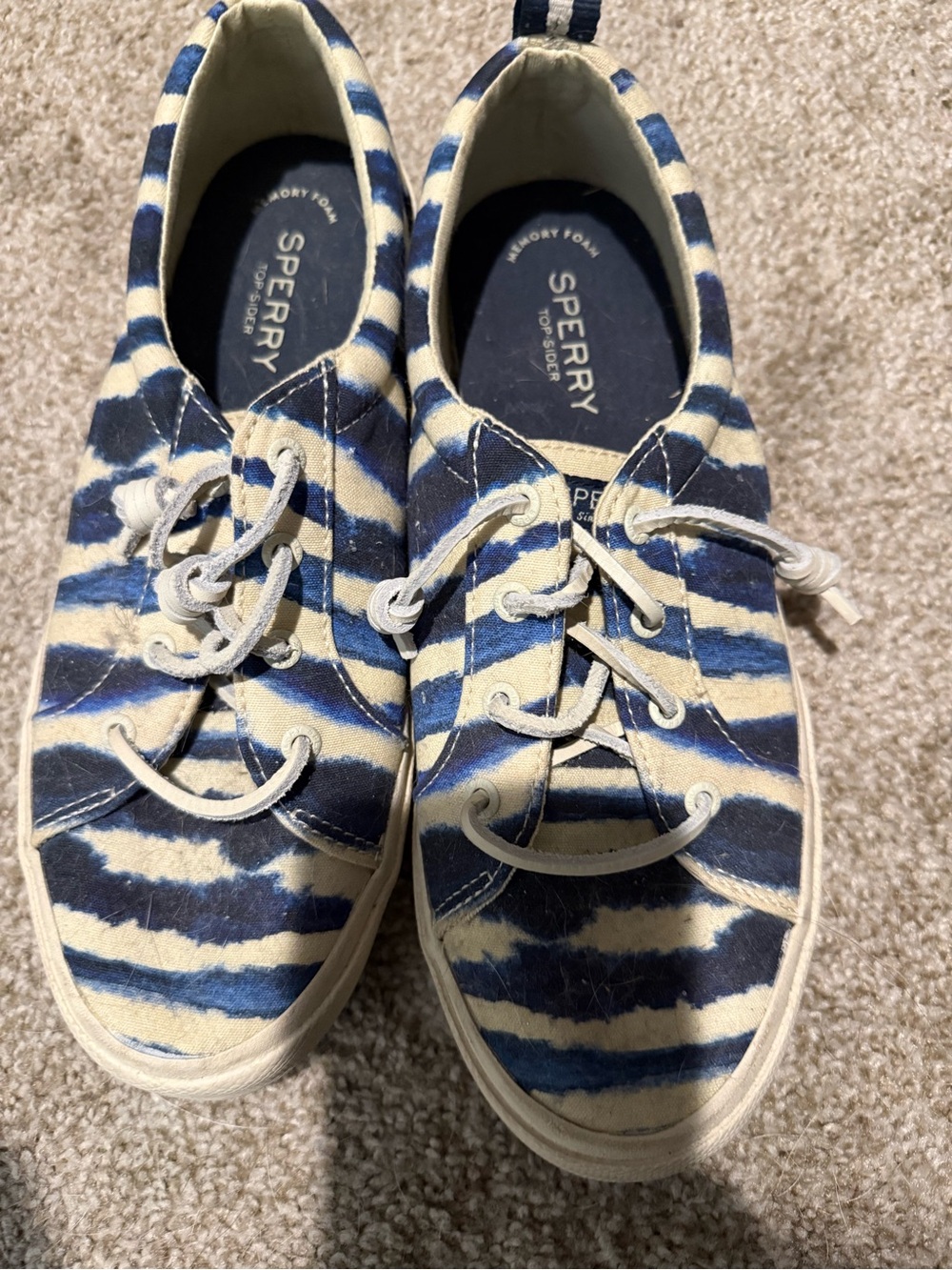 Sperry Kids Blue and White Striped Canvas Sneakers